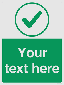 Custom green background, green tick in circle sign